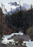 吴冠中油画风景《雨后玉龙山》欣赏