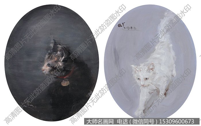 青云戈油画作品《猫系列1，2》欣赏