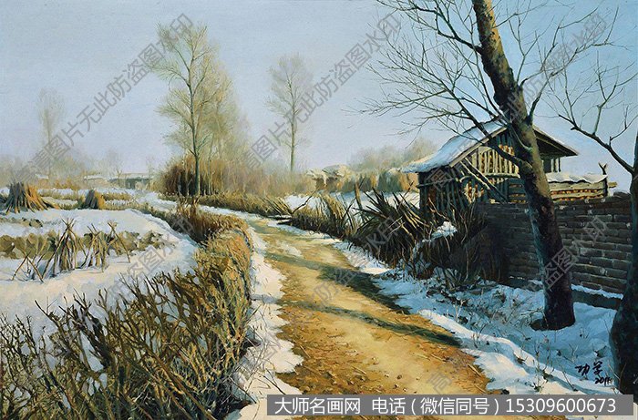 王功学风景油画《村道》欣赏