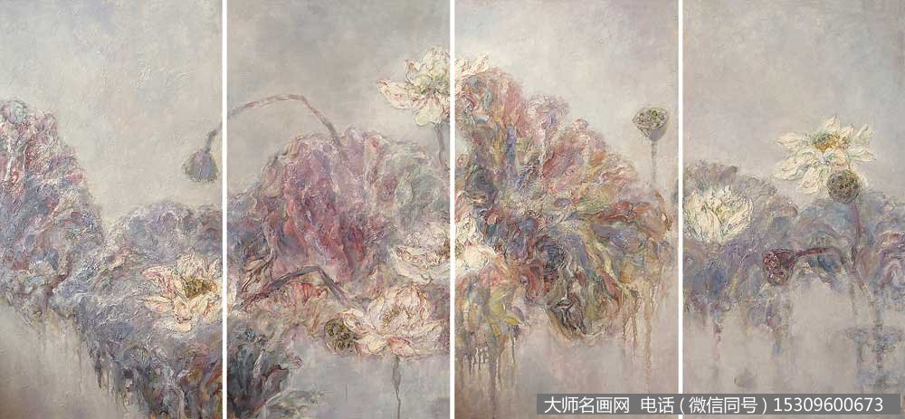 雷双油画花卉《佛光（四联）》欣赏