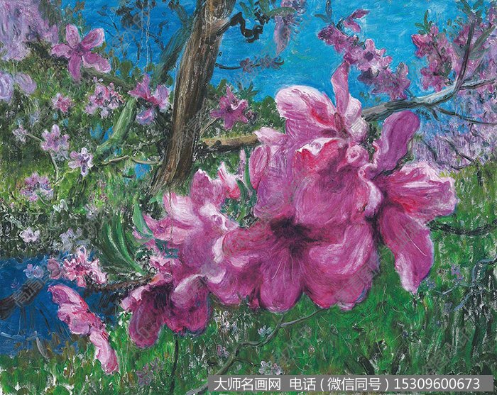 周春芽花卉油画《艳丽桃花》欣赏