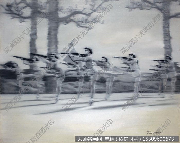 张慧油画作品《老照片—文革之红色娘子军》欣赏下载