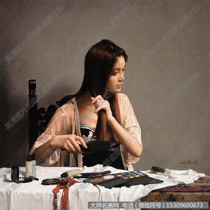 张义波油画人物《梳妆》欣赏下载