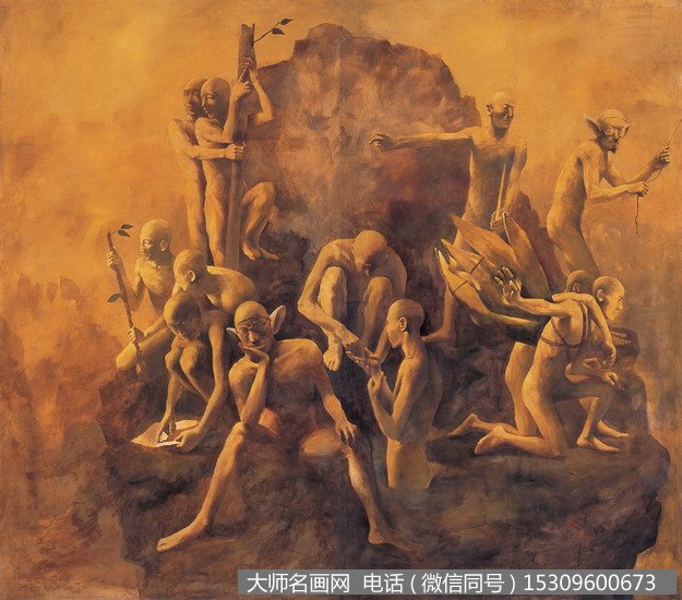 何工油画抽象《盗墓人之三（两联）》欣赏