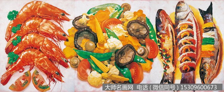 胡向东静物油画《大拌菜系列（三联）》欣赏