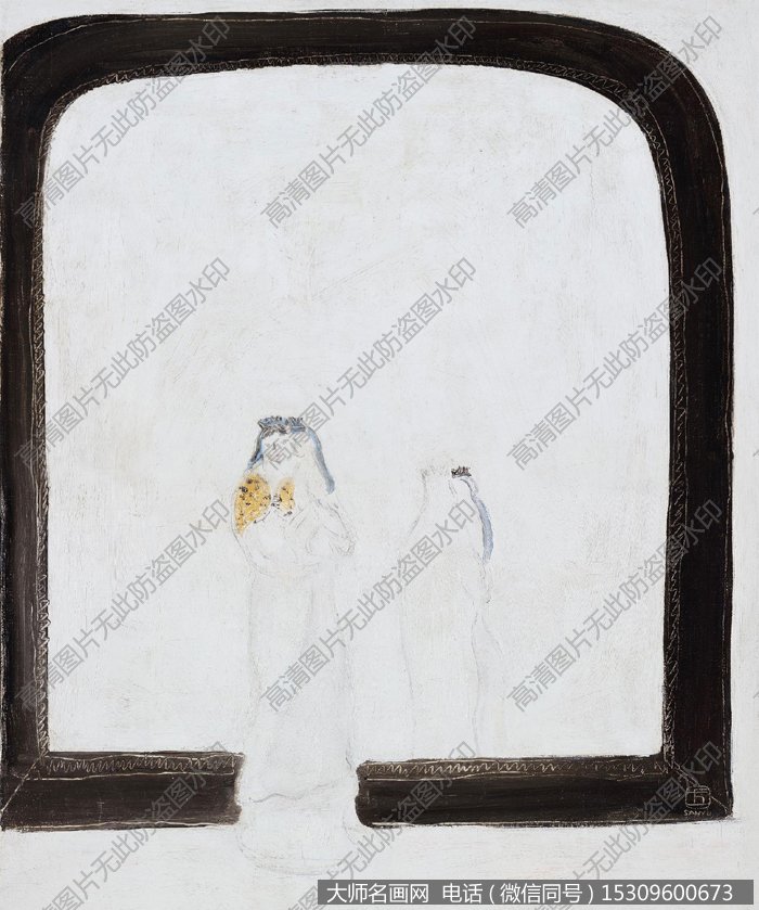 常玉抽象油画《镜前母与子》欣赏下载