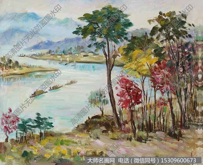 胡善馀油画风景《宜人的富春江畔》欣赏下载