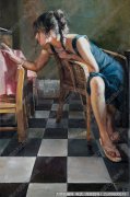 高桂子人物油画《逗鱼》高清大图下载