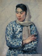 李宗津人物油画作品《穿青花衣服的女人》高清大图下载