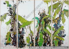 刘园花卉油画作品《蕉间石语》高清大图下载