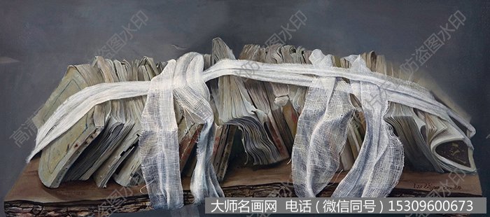 罗志远静物油画作品《束数书》高清大图下载