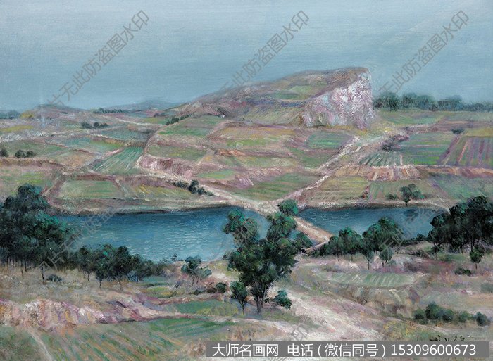 龙义敏风景油画作品《后山的水塘》高清大图下载