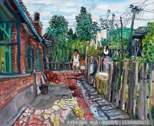 任传文风景油画作品《阳光灿烂的农院》高清大图下载