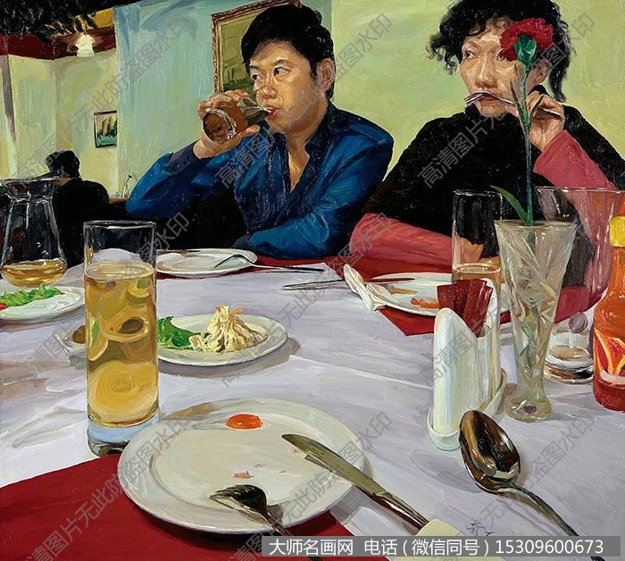 钱奇石人物油画作品《回味》高清大图下载