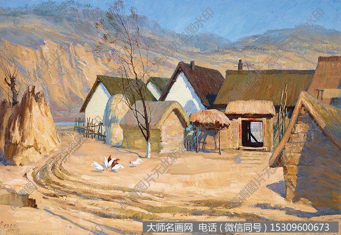 田克盛风景油画作品《中原农家》高清大图下载