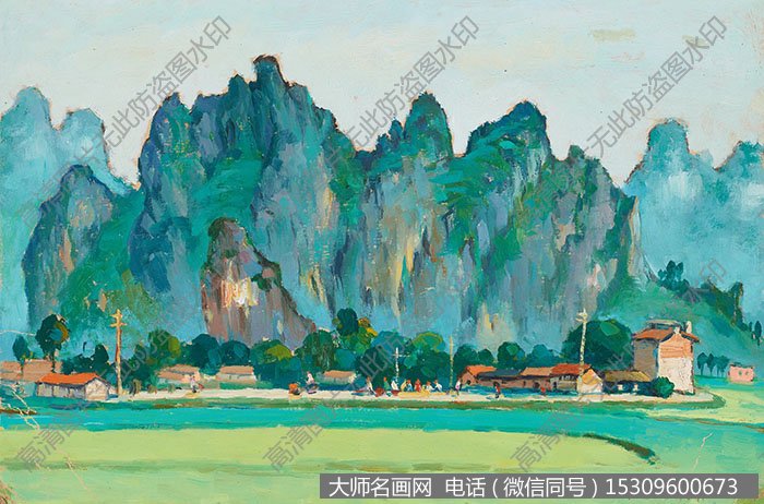 涂克风景油画作品《融水山庄》高清大图下载