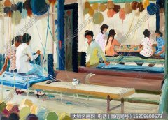 王文彬油画作品《织地毯》高清大图下载