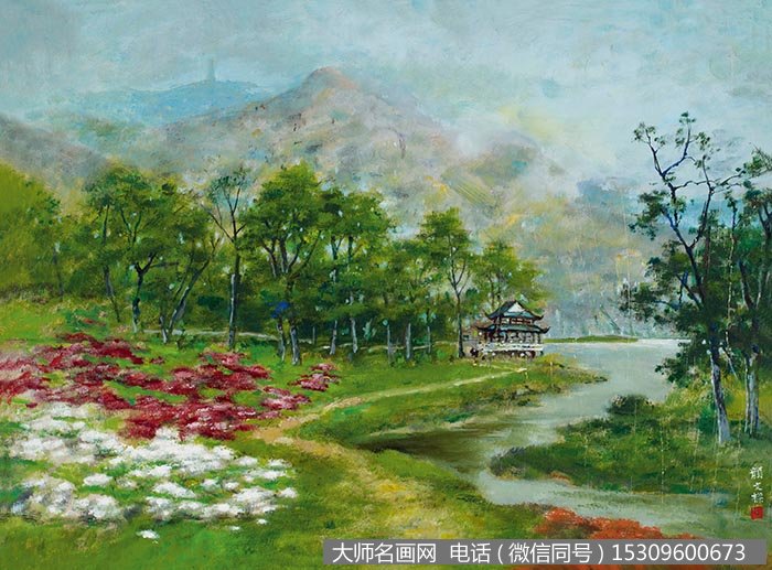 颜文樑风景油画作品《涧谷幽居》高清大图下载