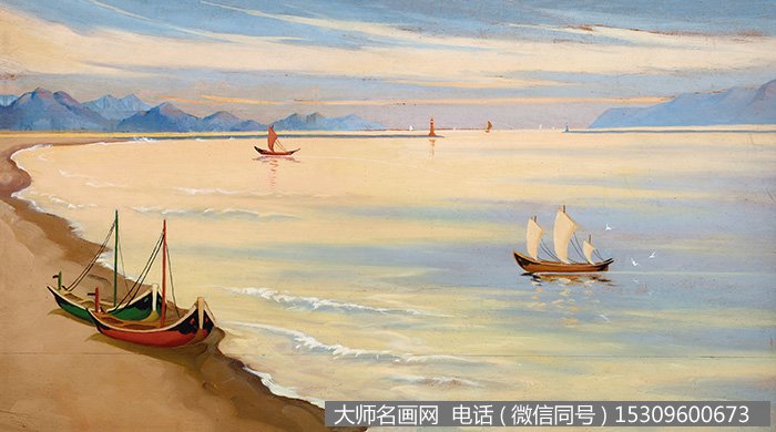 许幸之风景油画作品《渔帆归航》高清大图下载