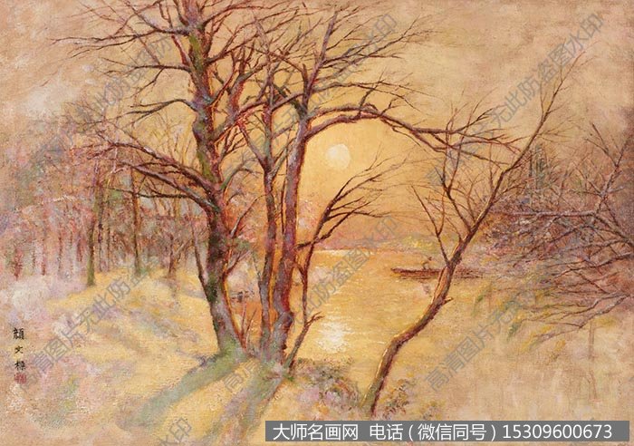 颜文樑风景油画作品《雪霁夕照》高清大图下载