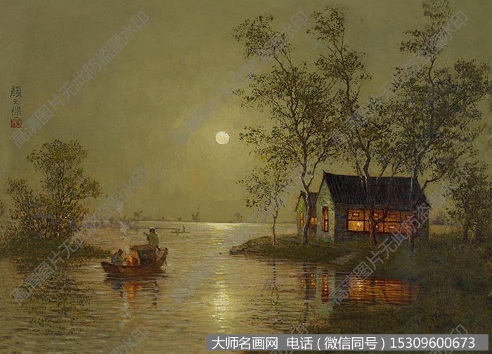 颜文樑风景油画作品《夏夜》高清大图下载