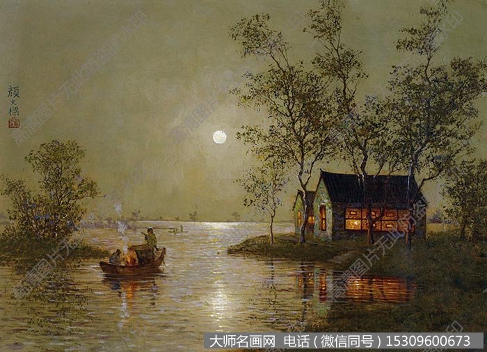 颜文樑风景油画作品《夏夜》高清大图下载