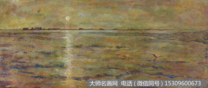 颜文樑风景油画作品《湖光》高清大图下载